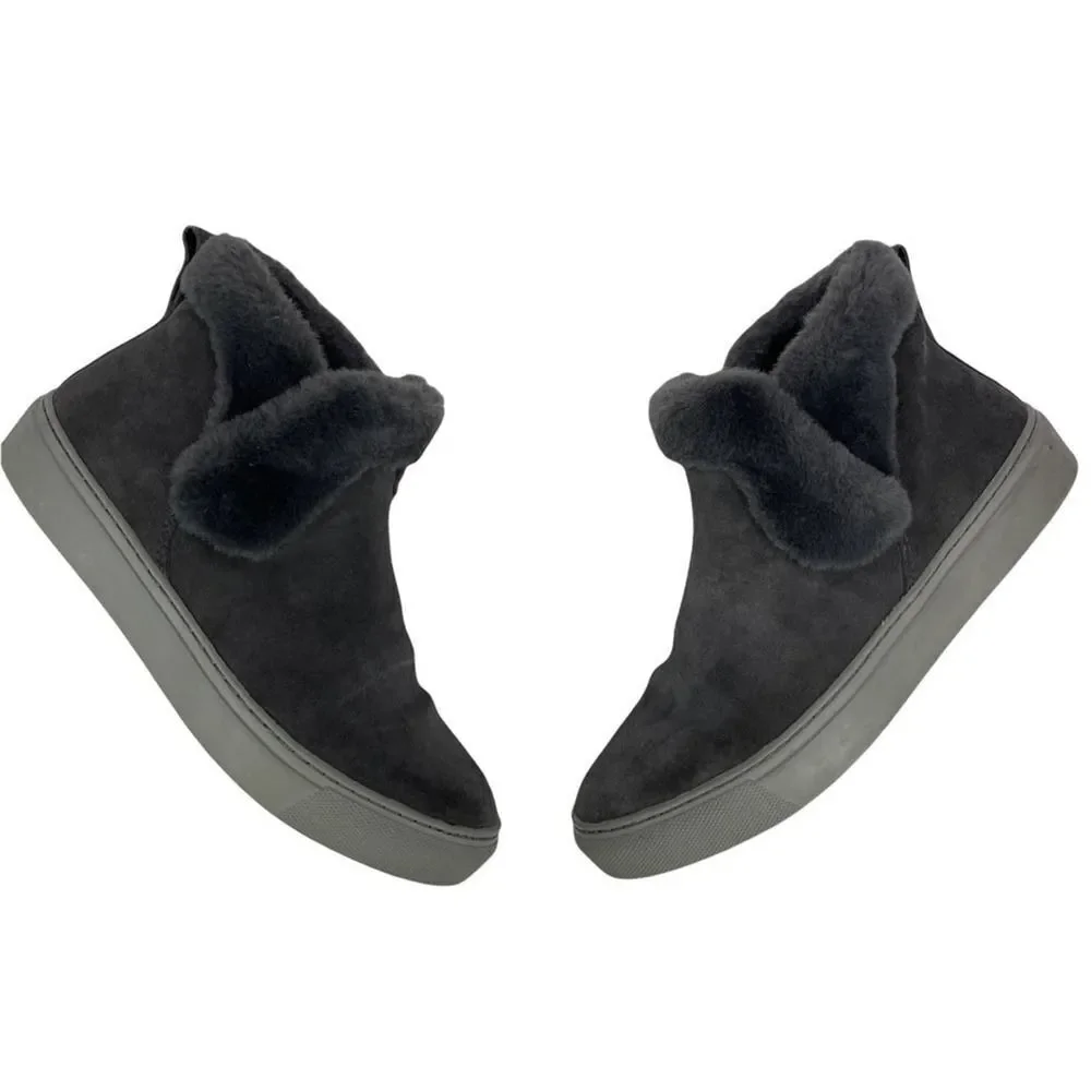 COUGAR Womens Duffy Faux Fur Trim Waterproof Gray Suede Ankle Sneakers Bootie 7